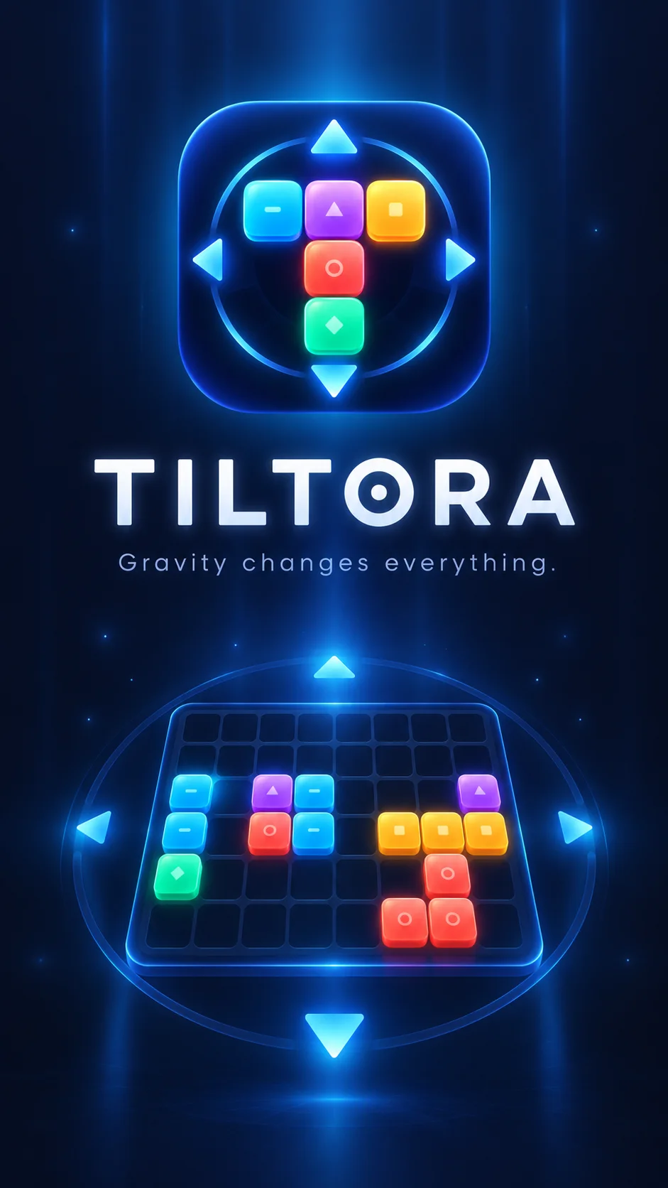 Tiltora title screen with the glowing gravity board